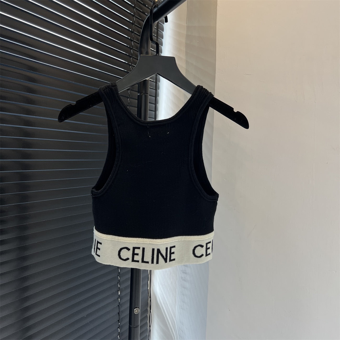 Celine 2026 Knit Rib-knit Logo-detail Crop Tank Top Cotton
