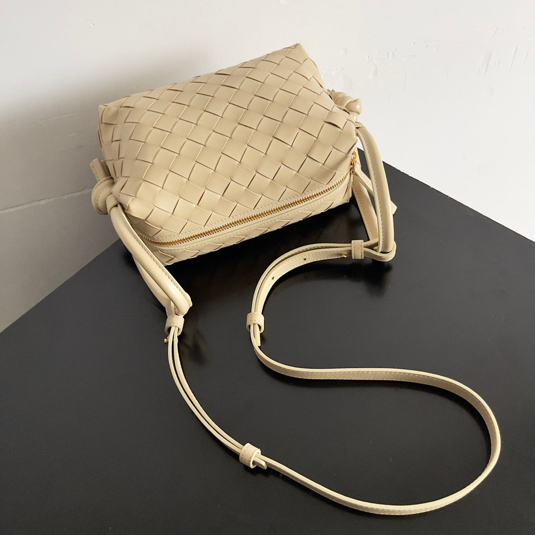 Bottega Veneta 2026 Mini Loop Camera Bag Beige Woven Lambskin Leather