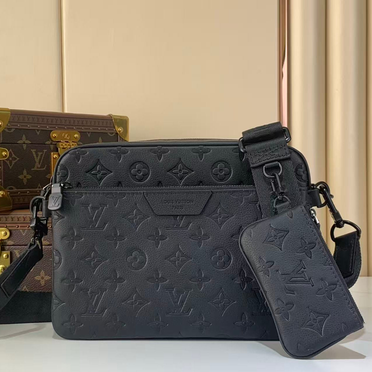 LV 2026 Trio Messenger Black Monogram Shadow Leather
