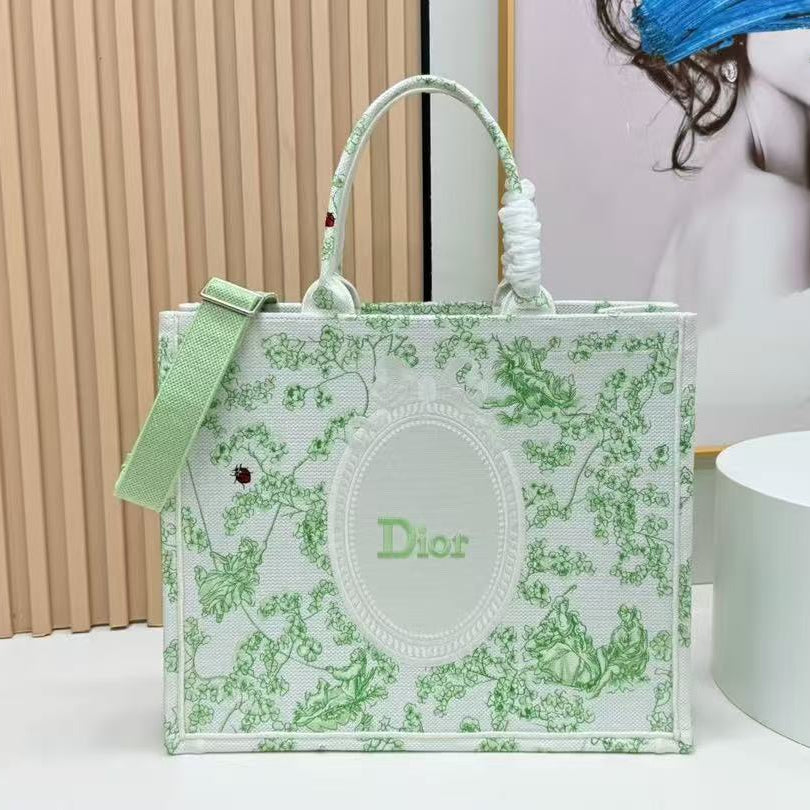Dior 2026 Book Tote 41cm with Strap Green White Canvas