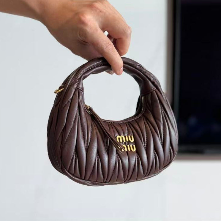 Miumiu 2026 Wander Matelassé Hobo Bag Dark Brown Nappa Leather