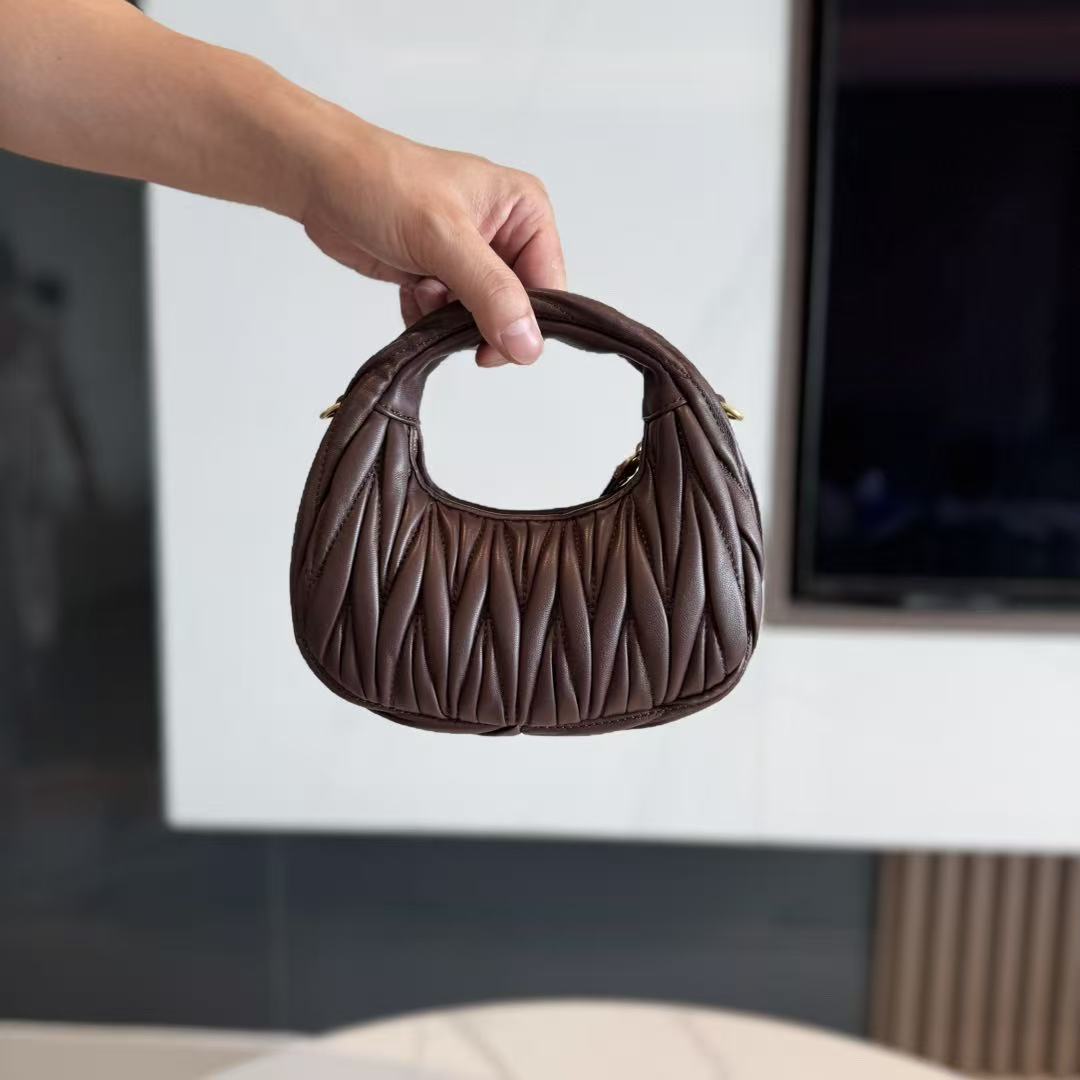 Miumiu 2026 Wander Matelassé Hobo Bag Dark Brown Nappa Leather