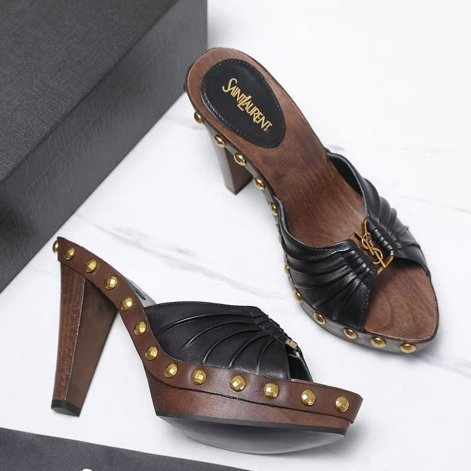YSL 2026 Bavylone Platform Sandal Brown Black Smooth Leather