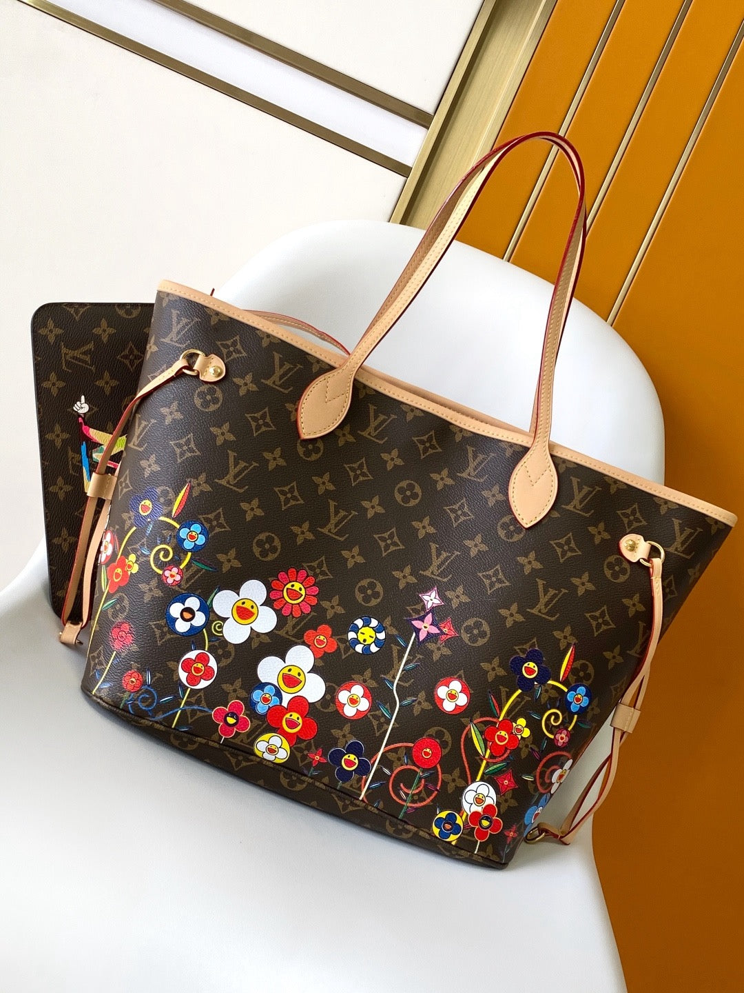 Louis Vuitton x Takashi Murakami 2026 Neverfull MM Bag 31cm Brown Leather Canvas