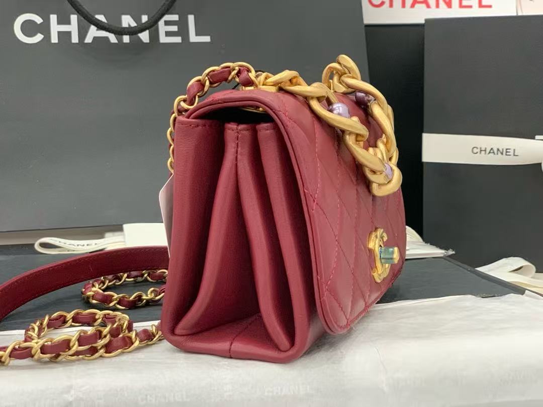 Chanel 2026 Bag 18cm With Gold Chain Burgundy Calfskin
