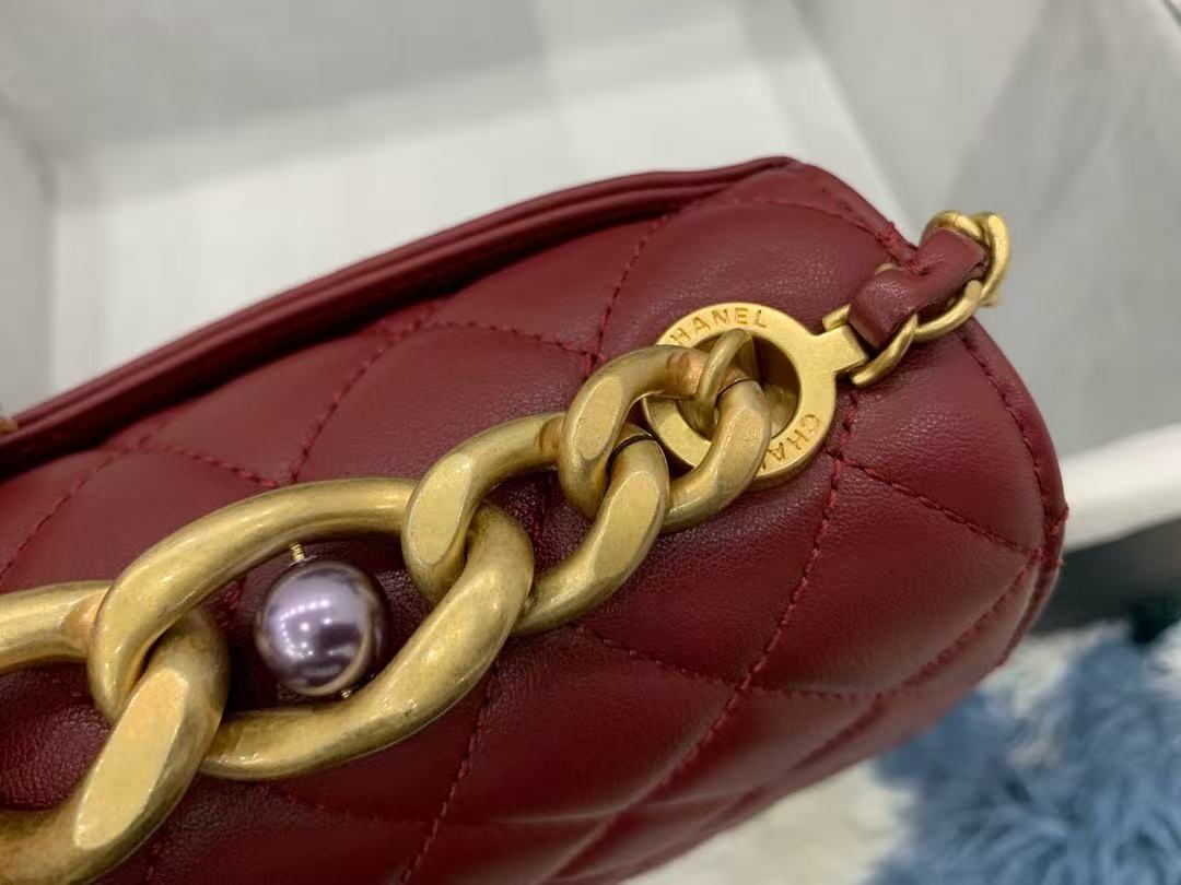 Chanel 2026 Bag 18cm With Gold Chain Burgundy Calfskin