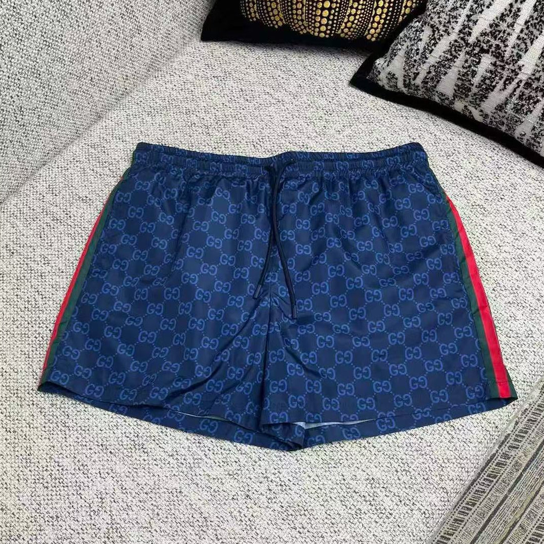 Gucci 2026 Printed Swim Short Navy Blue Poplin Tech
