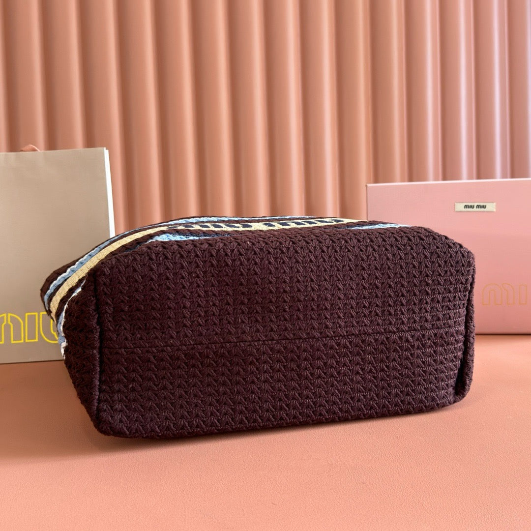 Miumiu 2026 Raffia-effect Woven Cocoa Brown Tote Bag