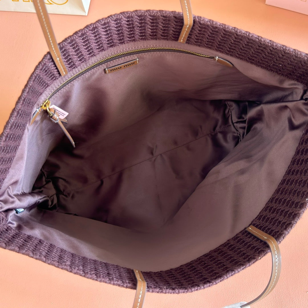 Miumiu 2026 Raffia-effect Woven Cocoa Brown Tote Bag