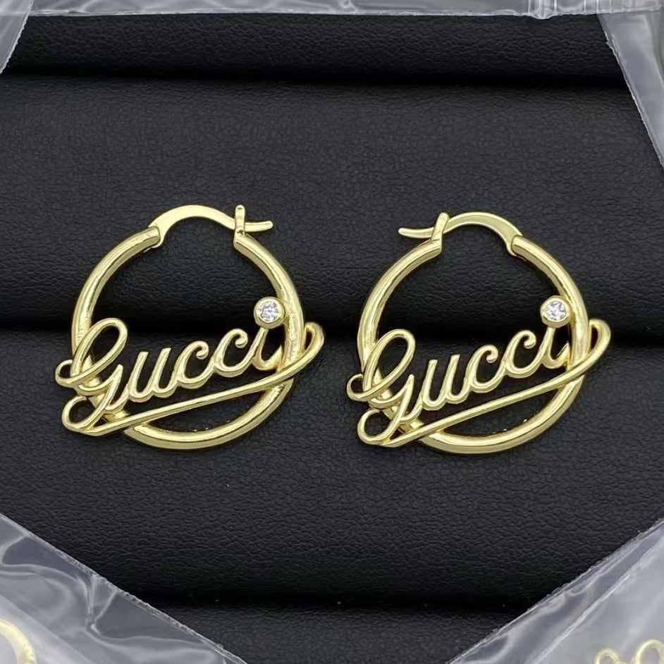 Gucci Script Hoop Gold Earrings