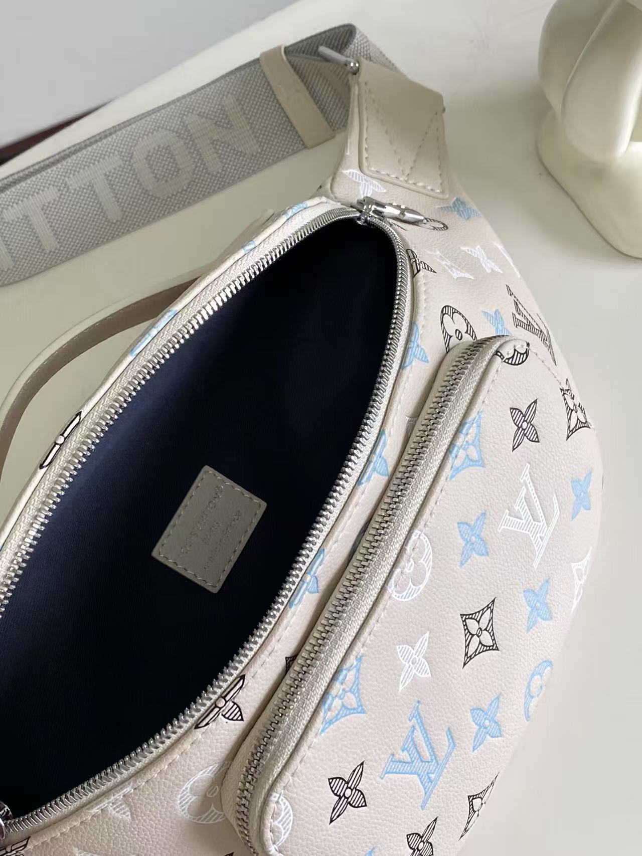 Louis Vuitton 2026 Rush Bumbag 30cm Creamy White Monogram Shadow Calfskin 157010