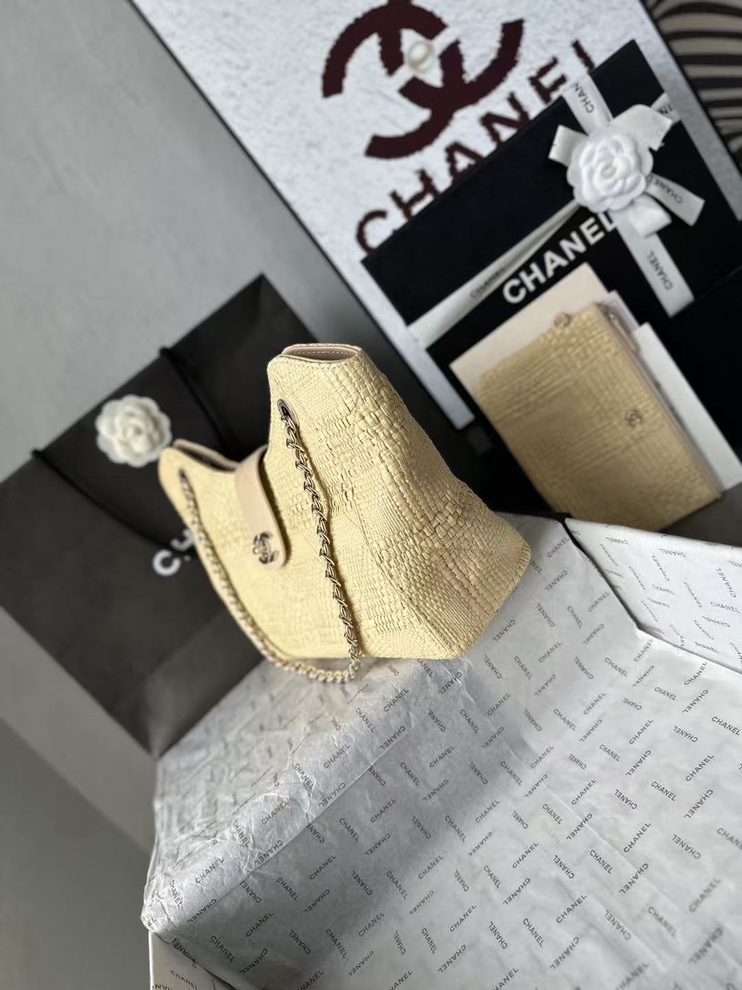 Chanel 2026 Shopping Bag 32cm Braided Raffia Woven Leather
