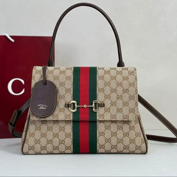 Gucci 2026 Paparazzo Bag 32cm Beige Red Green Canvas