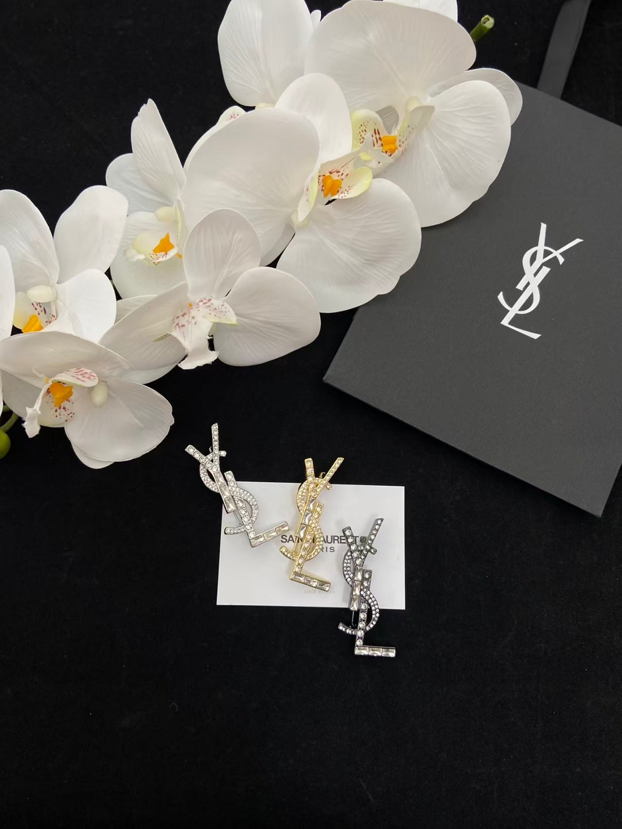 YSL Brooch With Sparkling Crystals