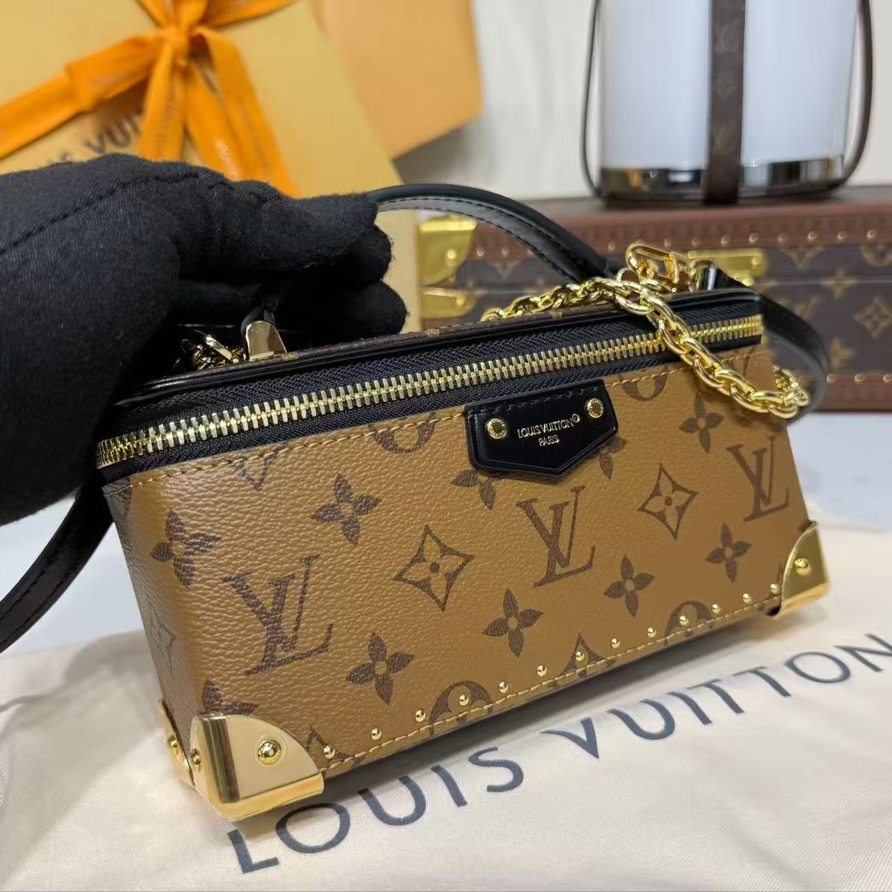 LV 2026 Vanity Pouch Trunk Beige Brown Canvas Cowhide