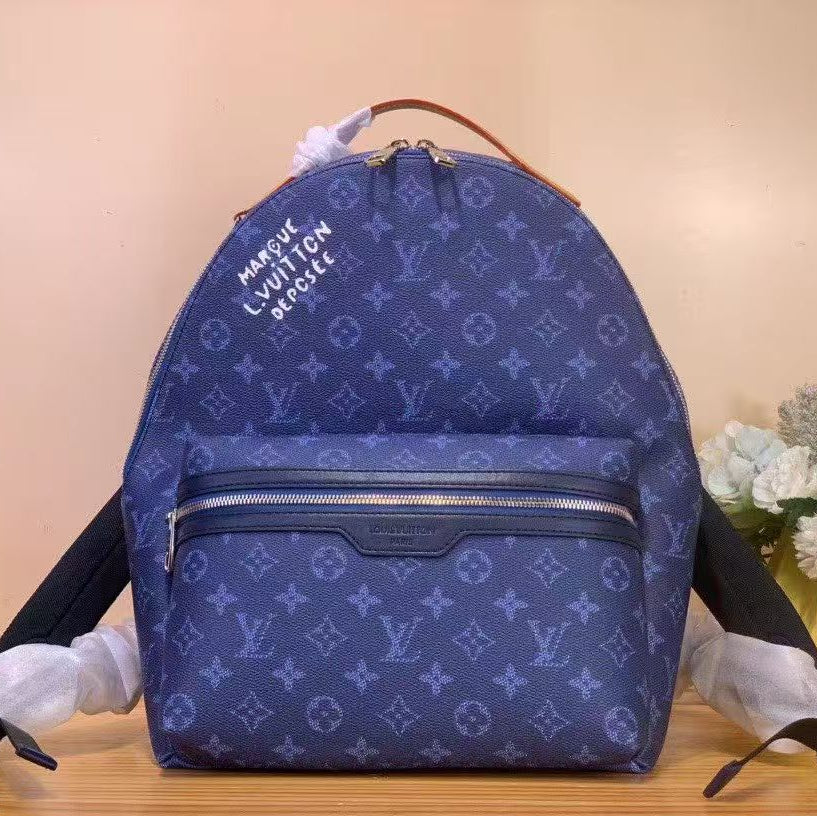 LV 2026 Discovery Backpack PM 40cm Blue Canvas Cowhide