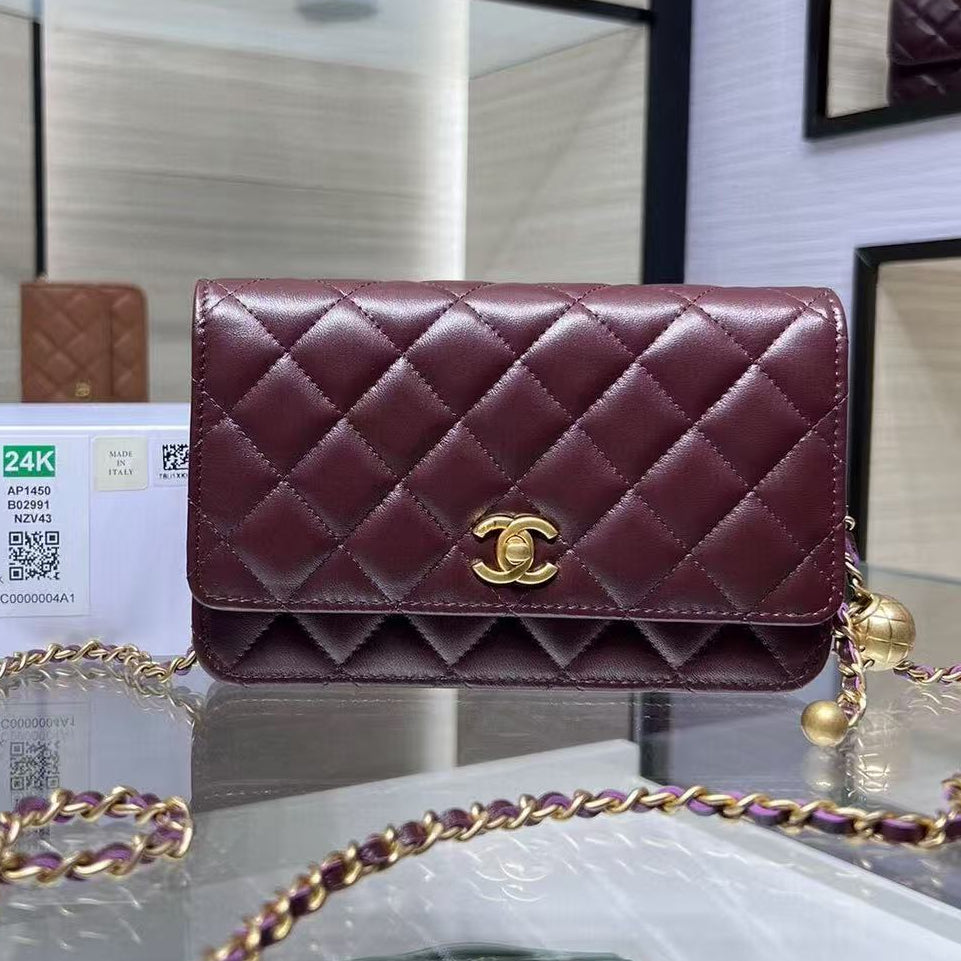 Chanel 2026 Quilted Wallet On Chain 19cm Burgundy Leather
