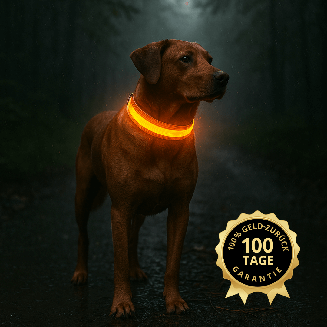 led hundehalsband luminoxtm bei dunklem spaziergang
