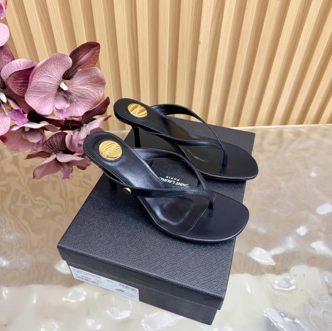 YSL 2026 Thong Sandal 75mm Black Lambskin