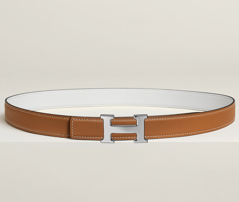 HM Silver H Buckle & Reversible 24mm Belt Brown mix White Leather