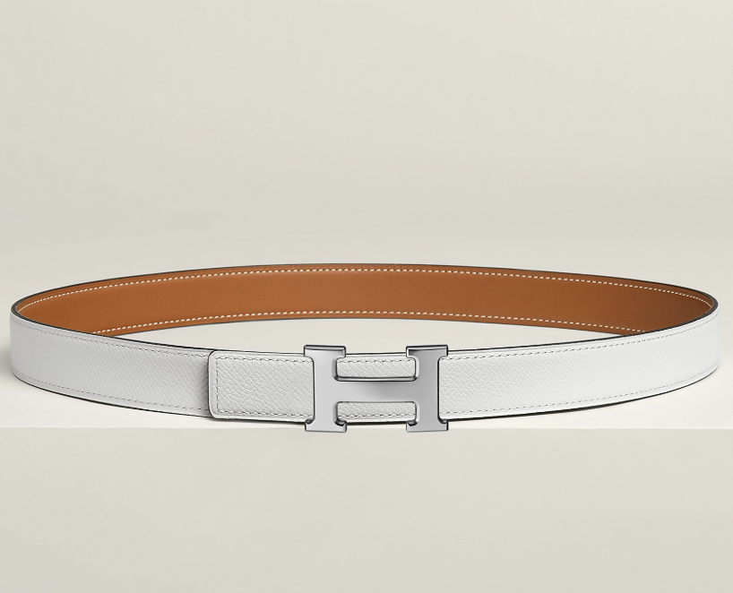 HM Silver H Buckle & Reversible 24mm Belt Brown mix White Leather