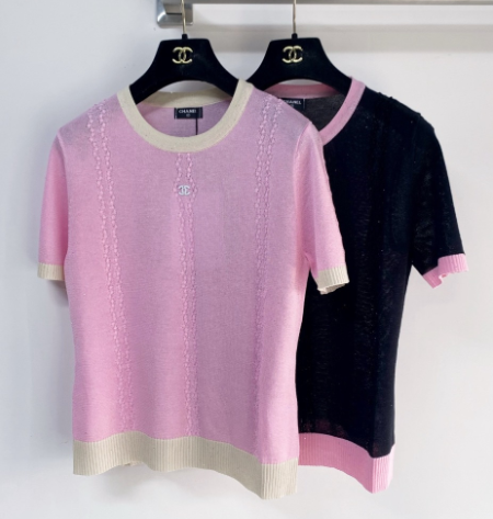 Chanel 2026 Short-sleeved T-shirt Pink Black Tencel 149474