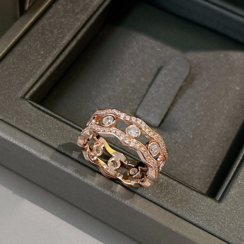 MESSIK PINK GOLD DIAMOND RING DOUBLE ROWS