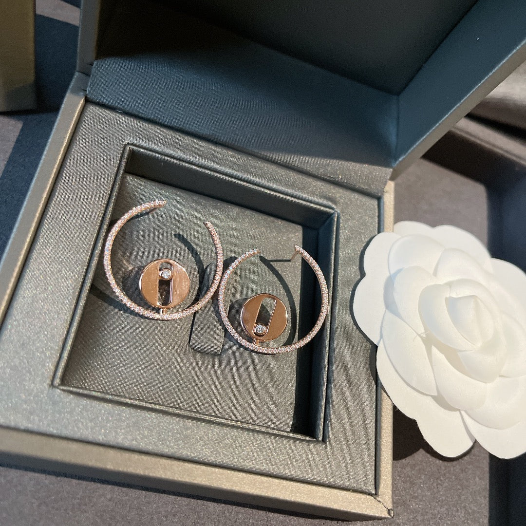 CREOLES LUCKY MOVE PM PINK GOLD DIAMOND EARRINGS