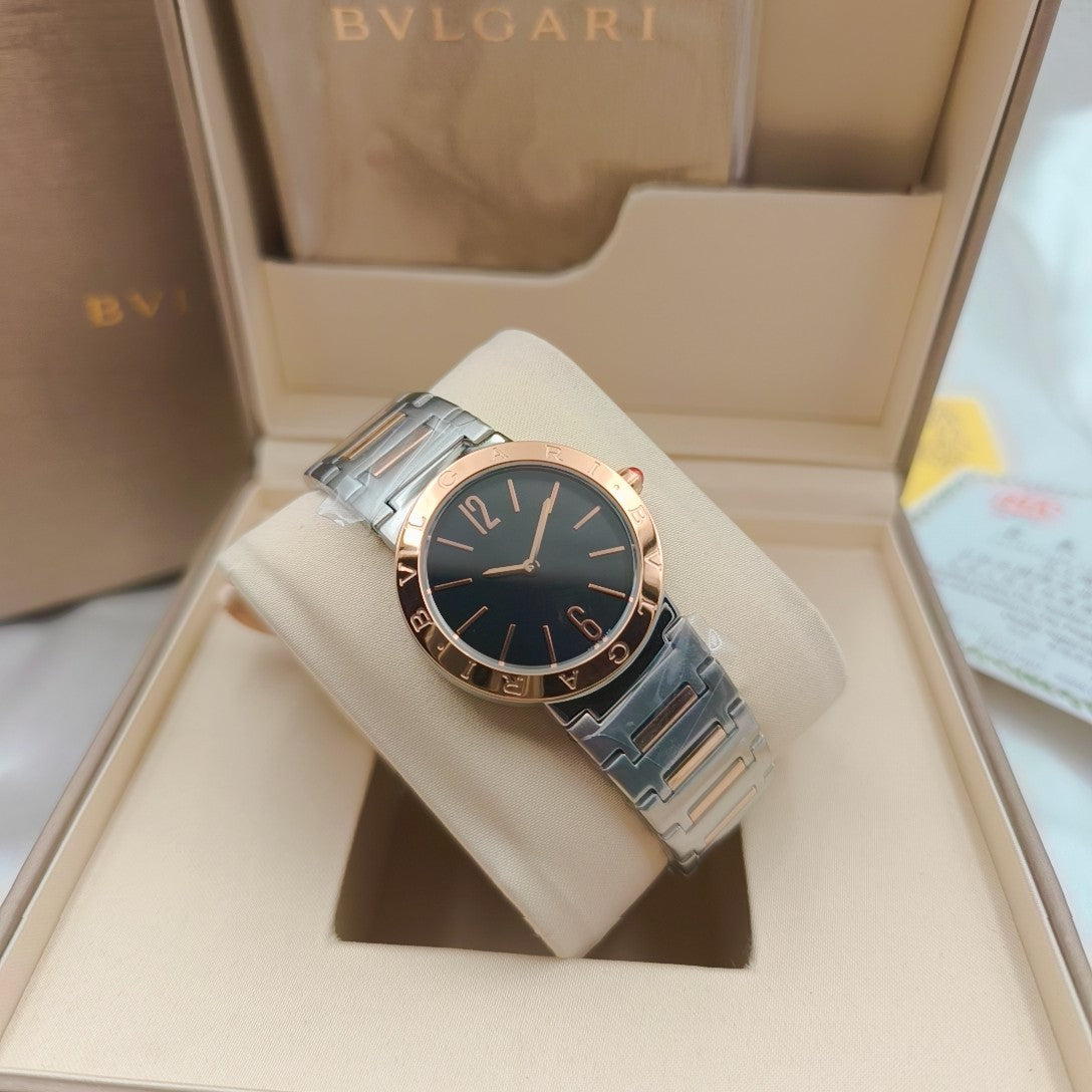 Bulgari 33mm Pink Gold Case Pink Gold Steel Bracelet