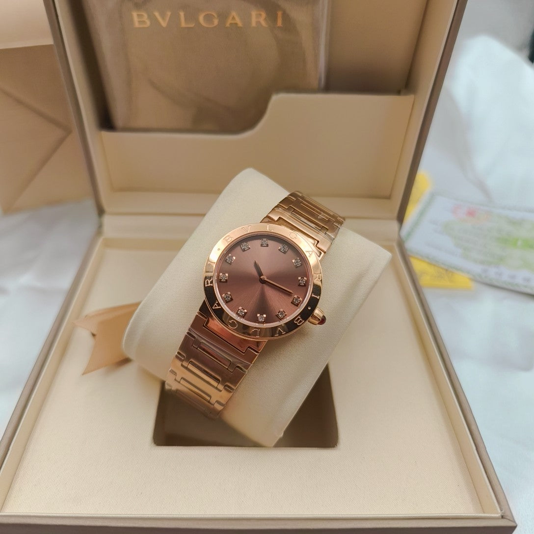 BVLGARI 33mm Diamond Numerals Pink Gold Case
