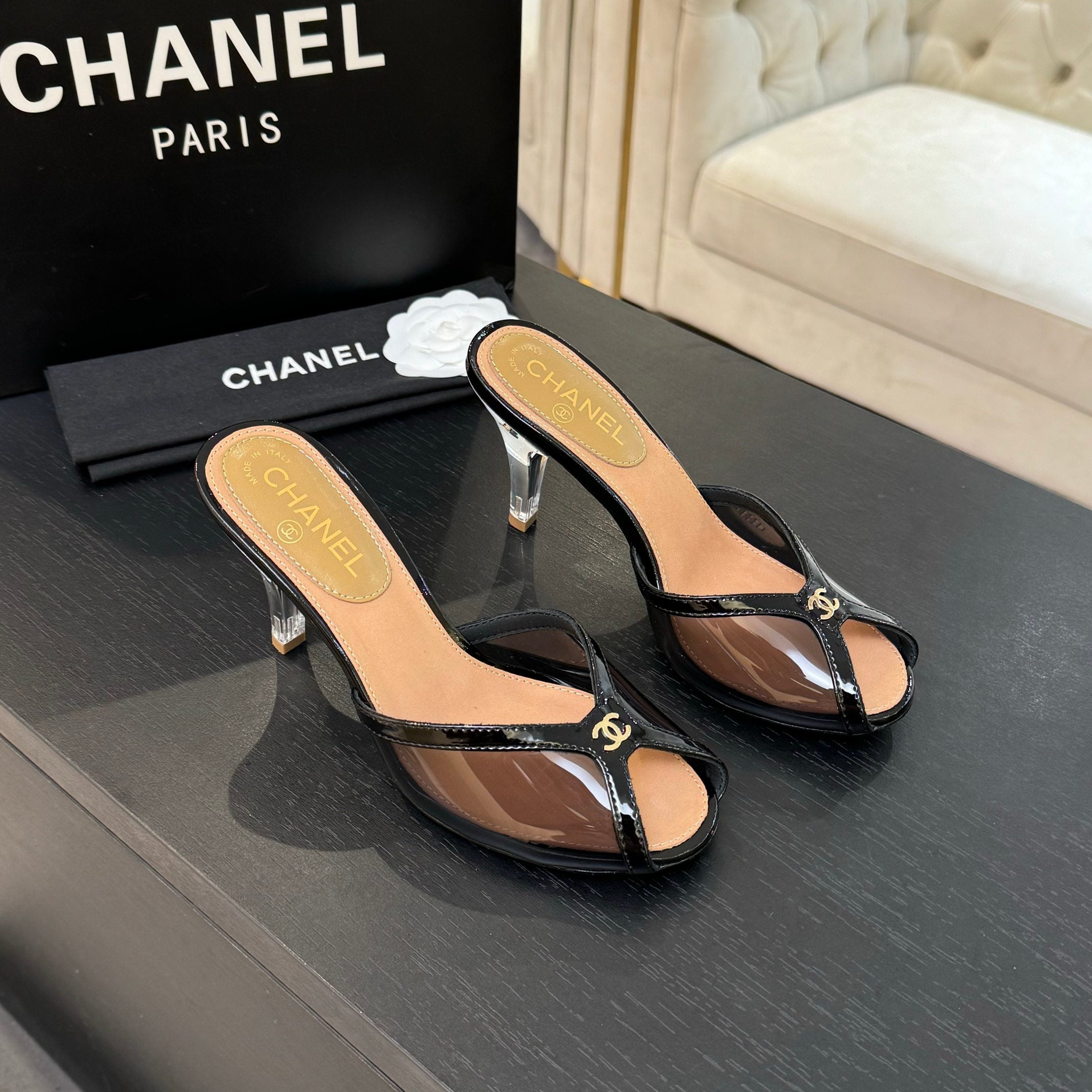 CC 2026 High Heeled Slippers 70 Mesh Suede