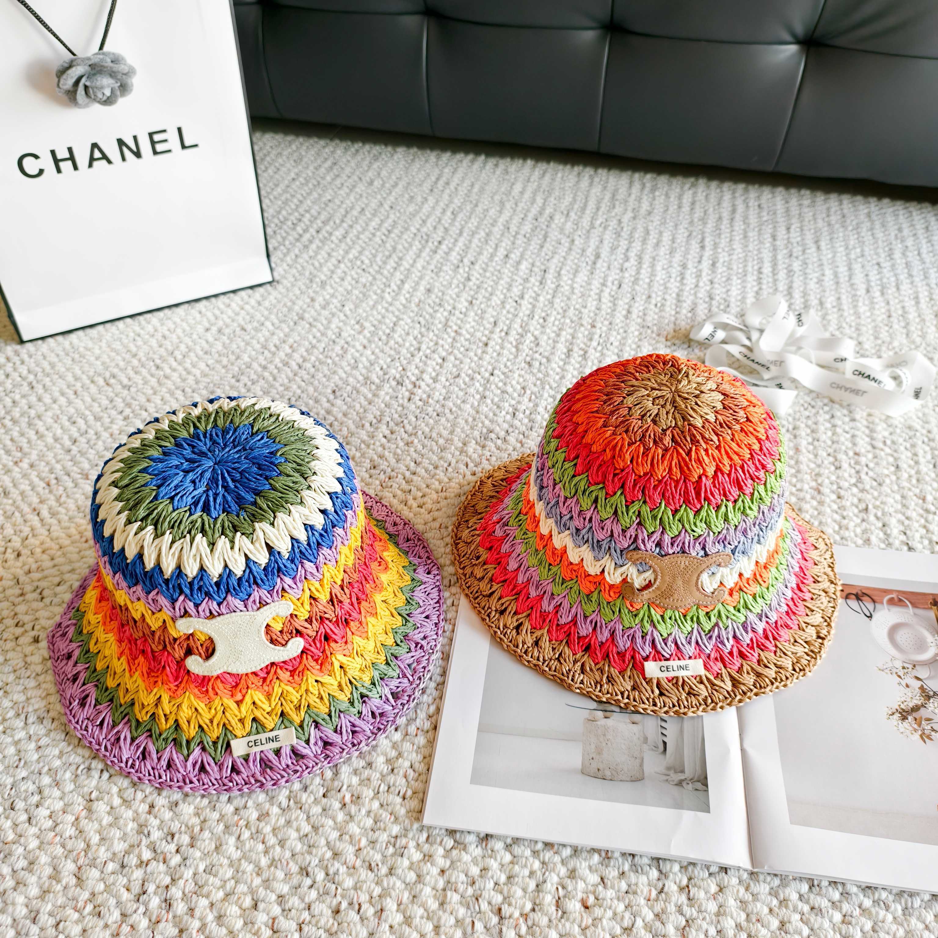 Celine  Rainbow Everyday Simple Bucket Hat Straw 237190