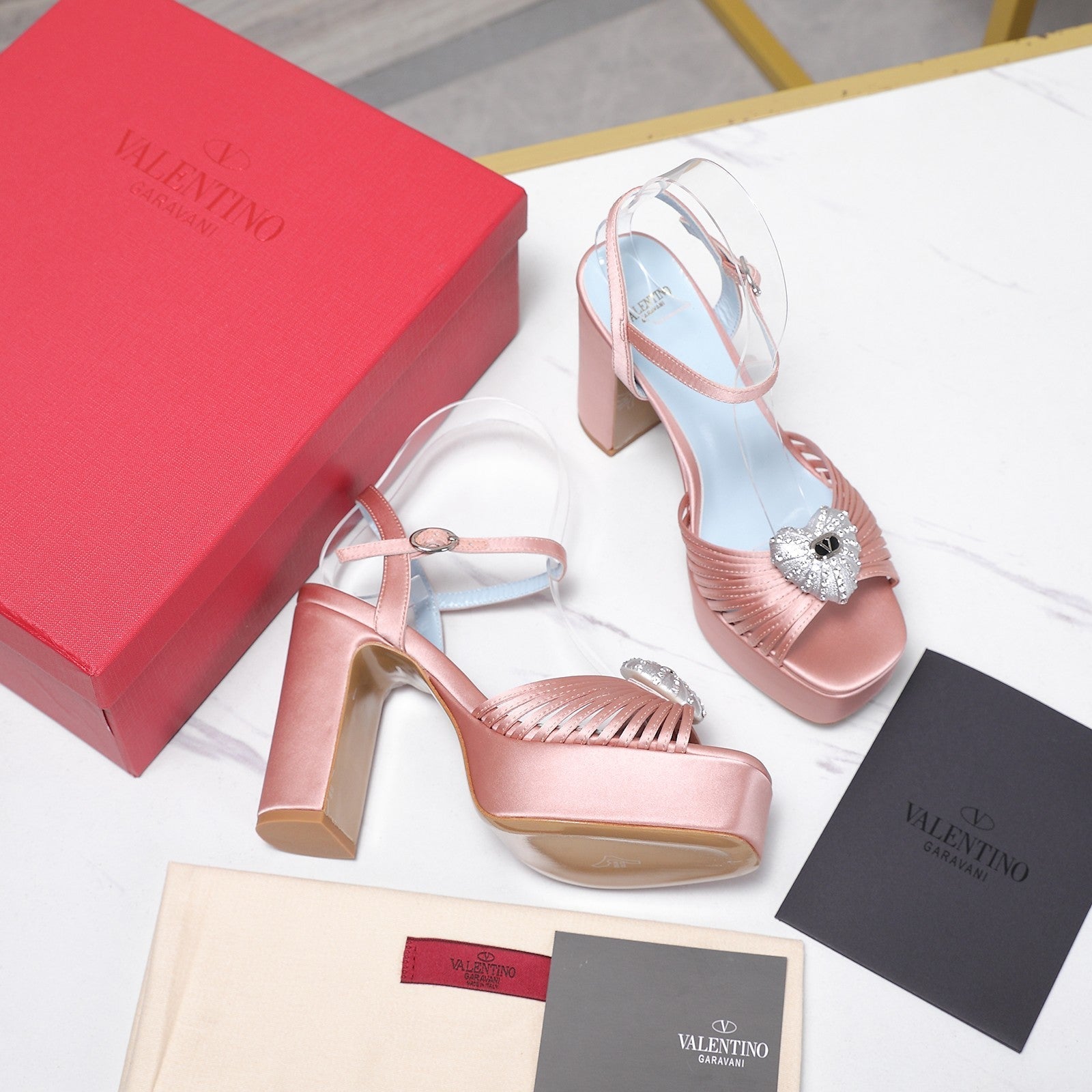 Valentino 2026 Garavani Coeur Royal Platform 110mm Sandals In Satin 864545