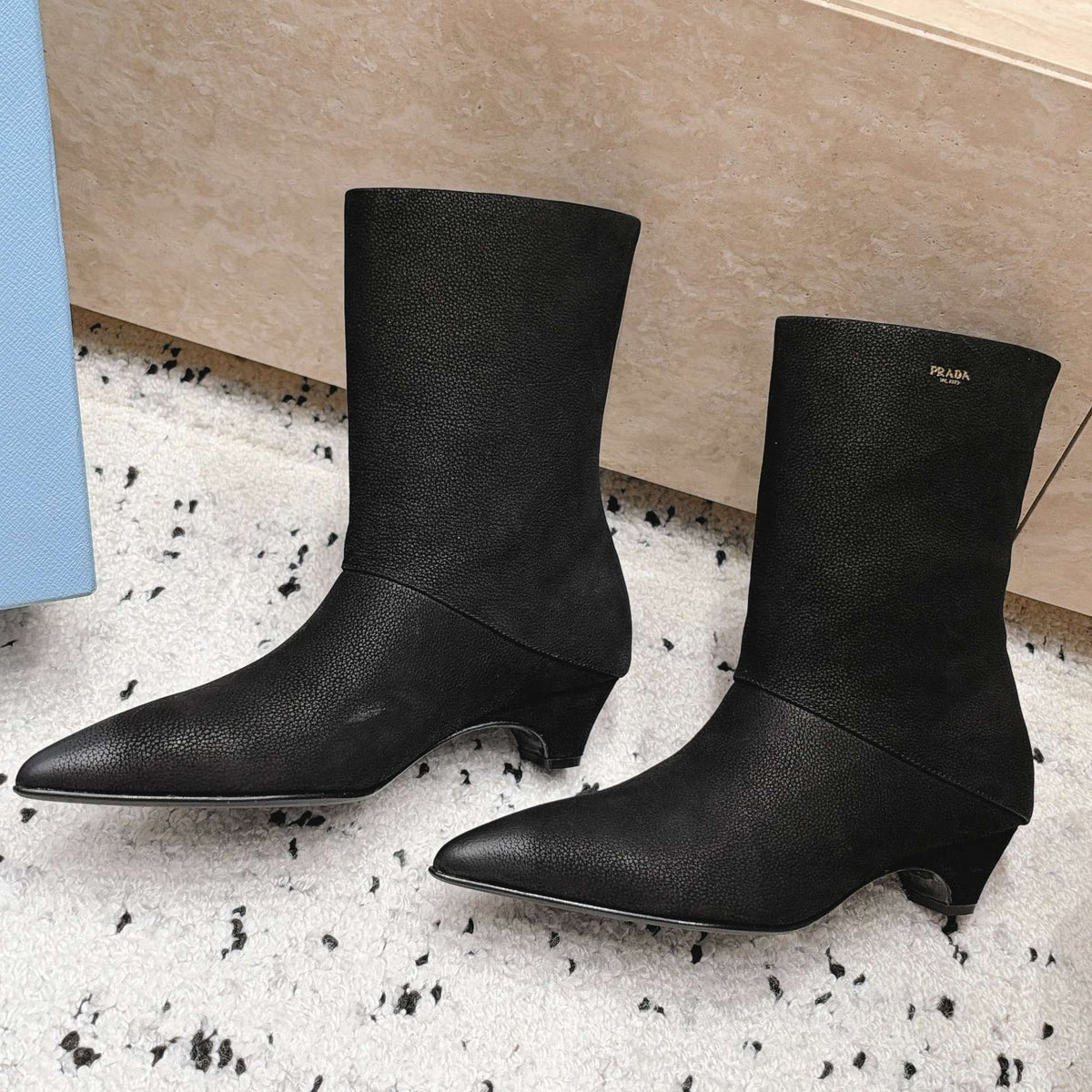 Prada 2026 Kitten Heel Pointed Toe Boots Suede 180411