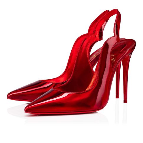 CL Hot Chick Sling Pumps 100mm Patent Calf Leather Red