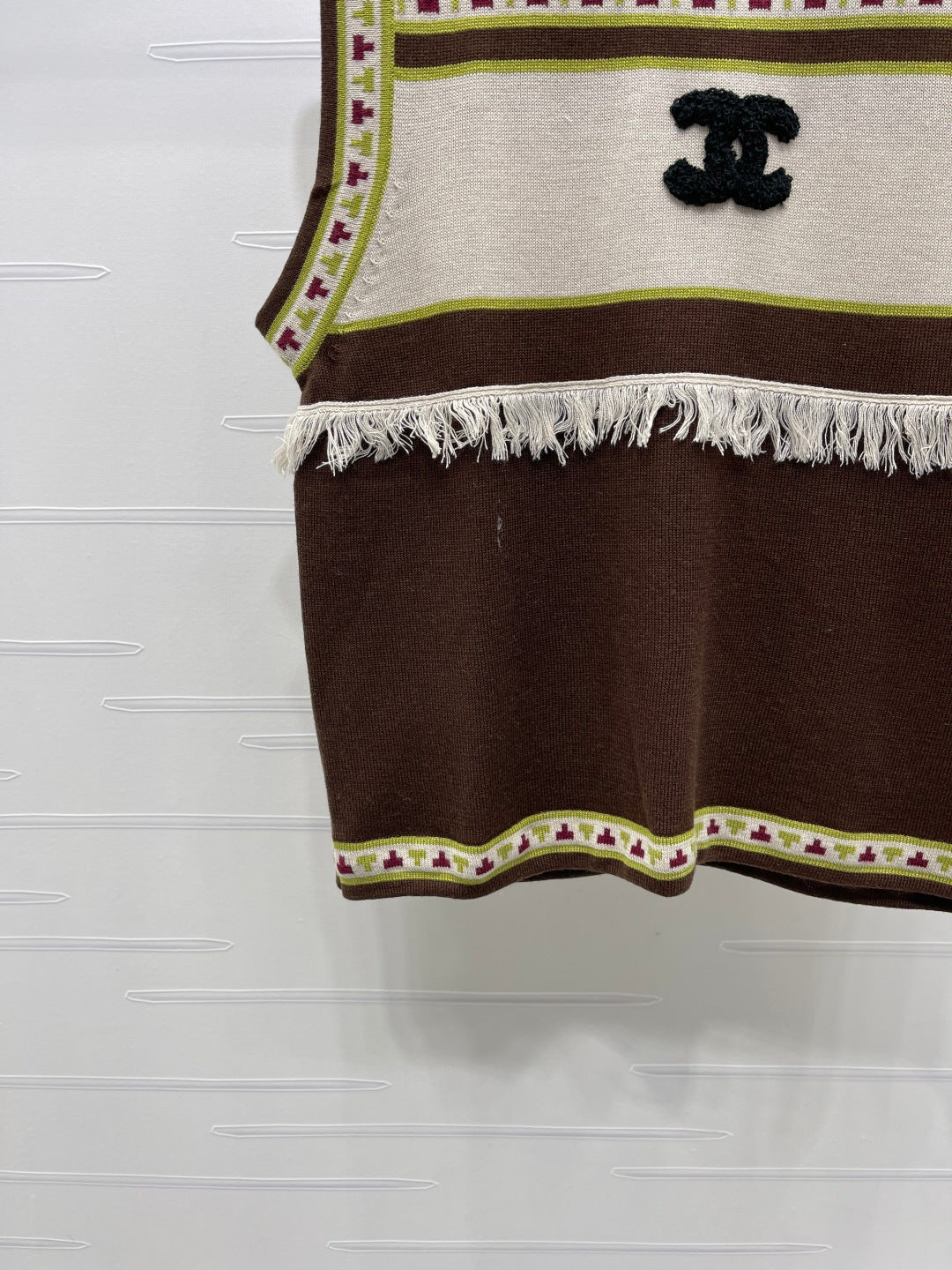 Chanel 2026 Crew Neck Knit Vest Grey and Brown Wool