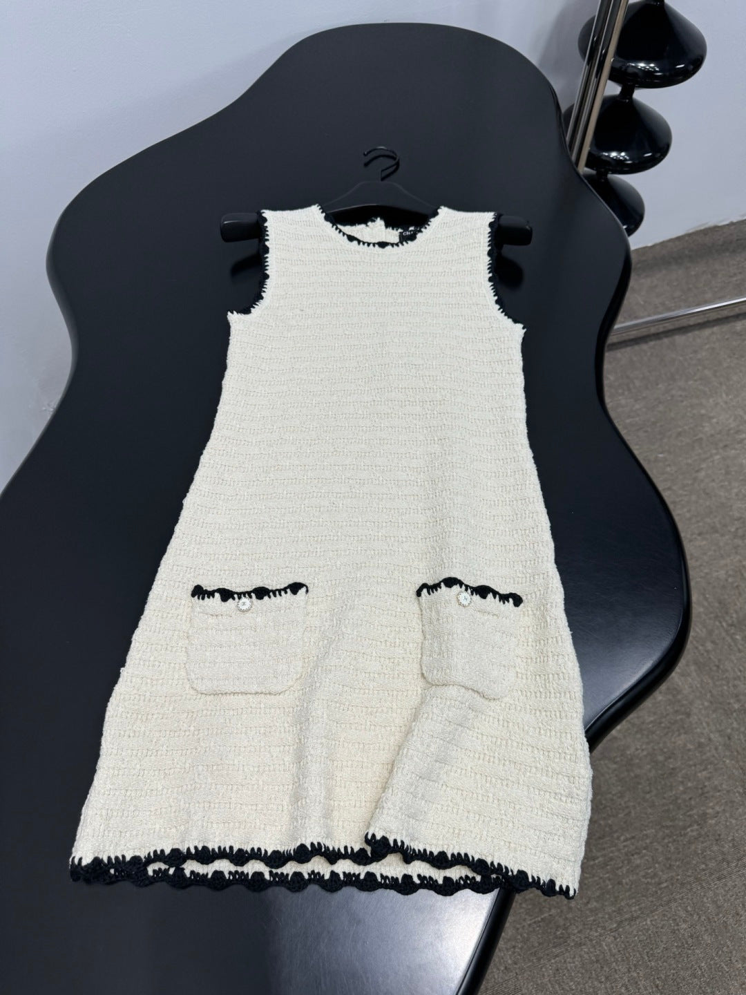 Chanel 2026 Sleeveless Dress Black and Off-White Wool
