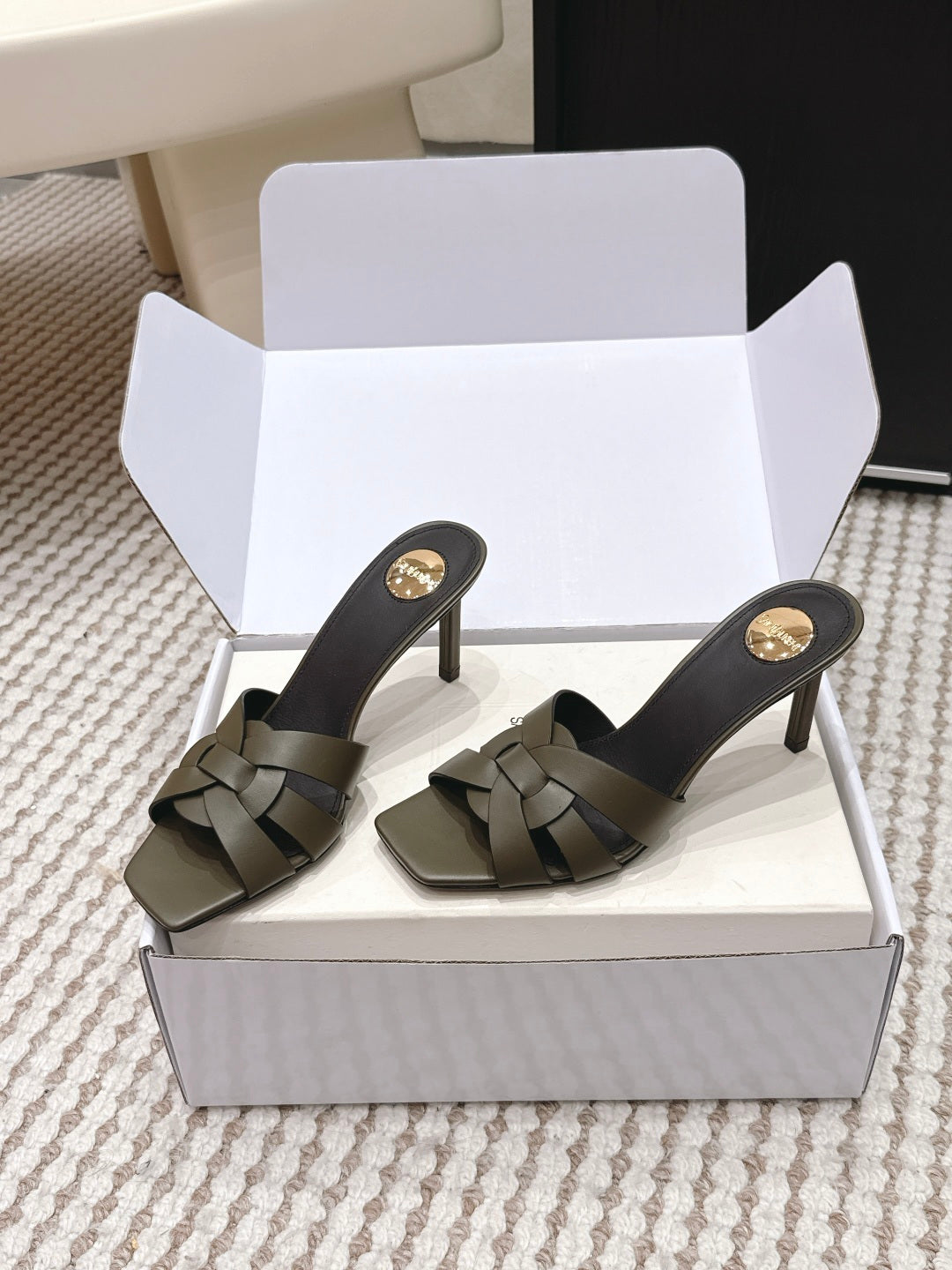 YSL 26ss High-Heeled Slippers 75 Calfskin