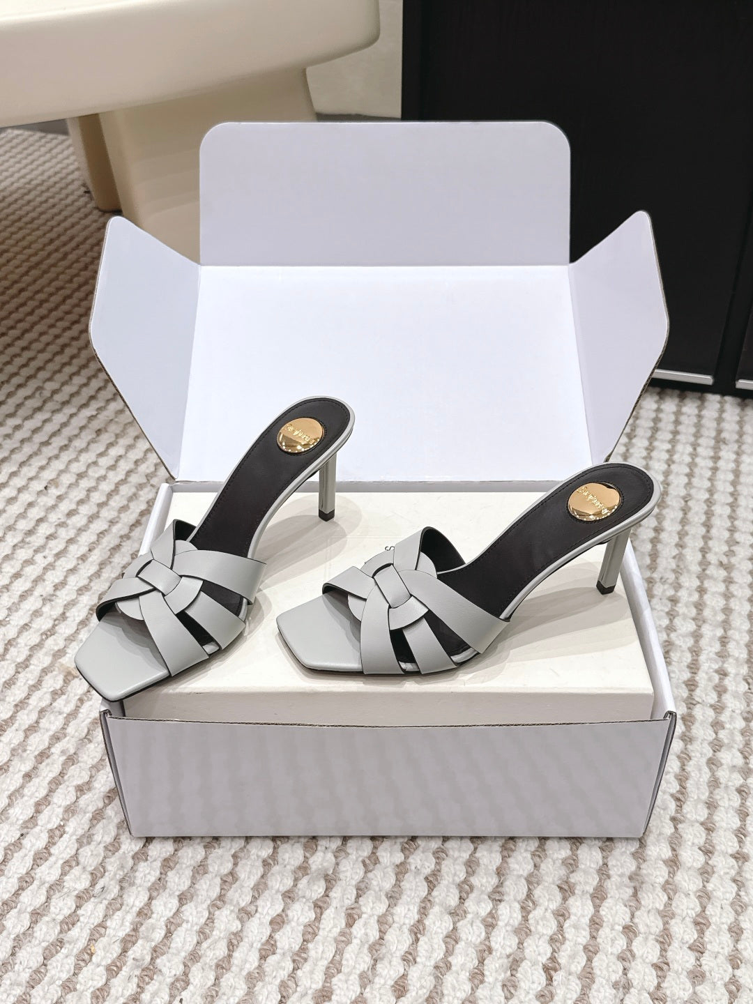YSL 26ss High-Heeled Slippers 75 Calfskin