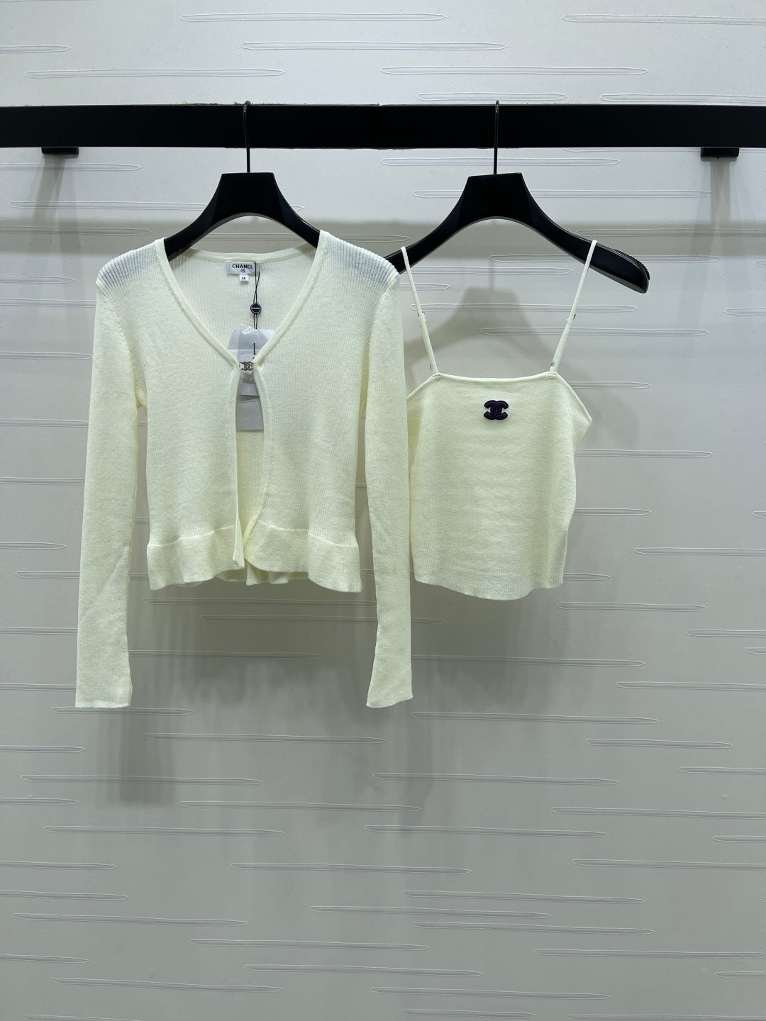 Chanel 2026 Two-piece Camisole And Cardigan Set Blue Cream Wool Cashmere
