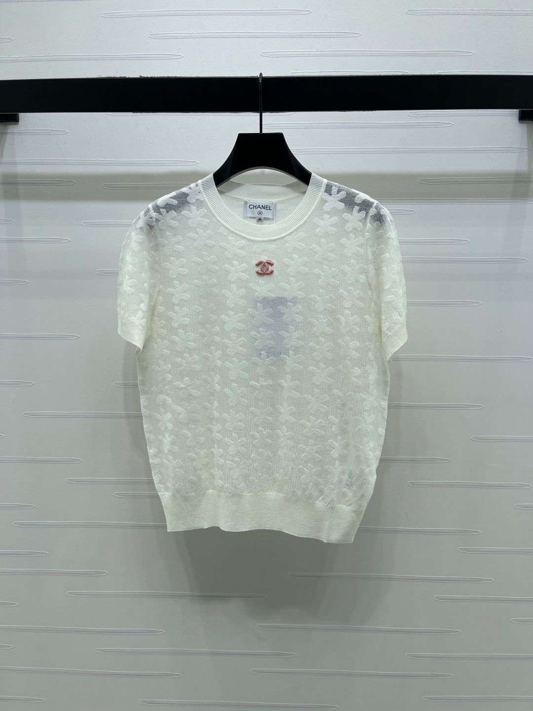 Chanel 2026 Floral Pattern Knit Short-Sleeve T-Shirt Wool 355636