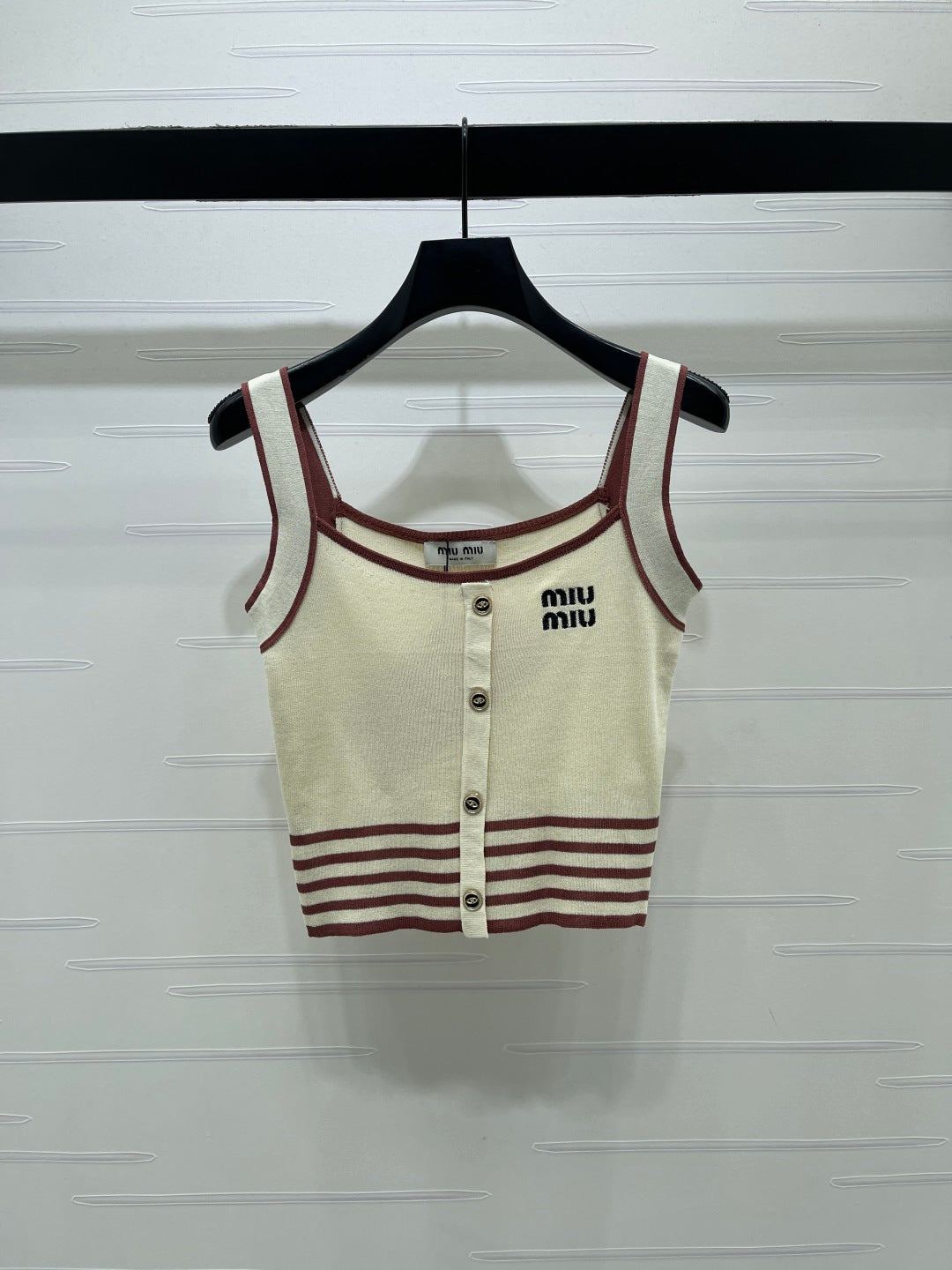 Miumiu 2026 Knitted Striped Camisole Cream and White Wool Cashmere 356492