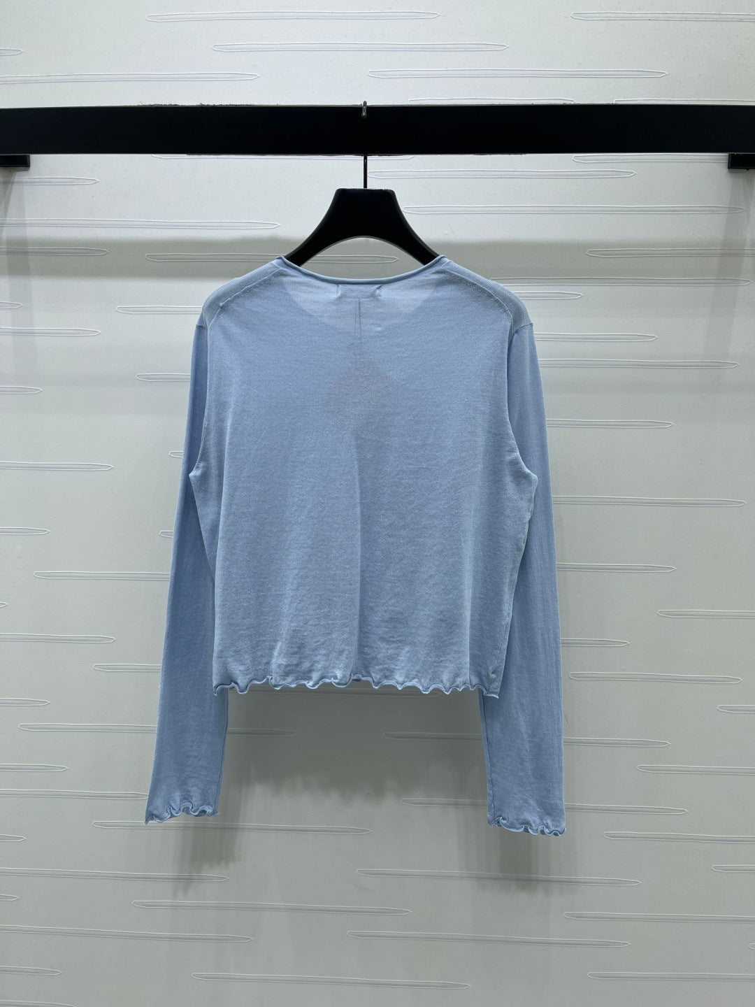 Miumiu 2026 Crew Neck Knit Long-Sleeve Cardigan White and Blue Cotton 356469