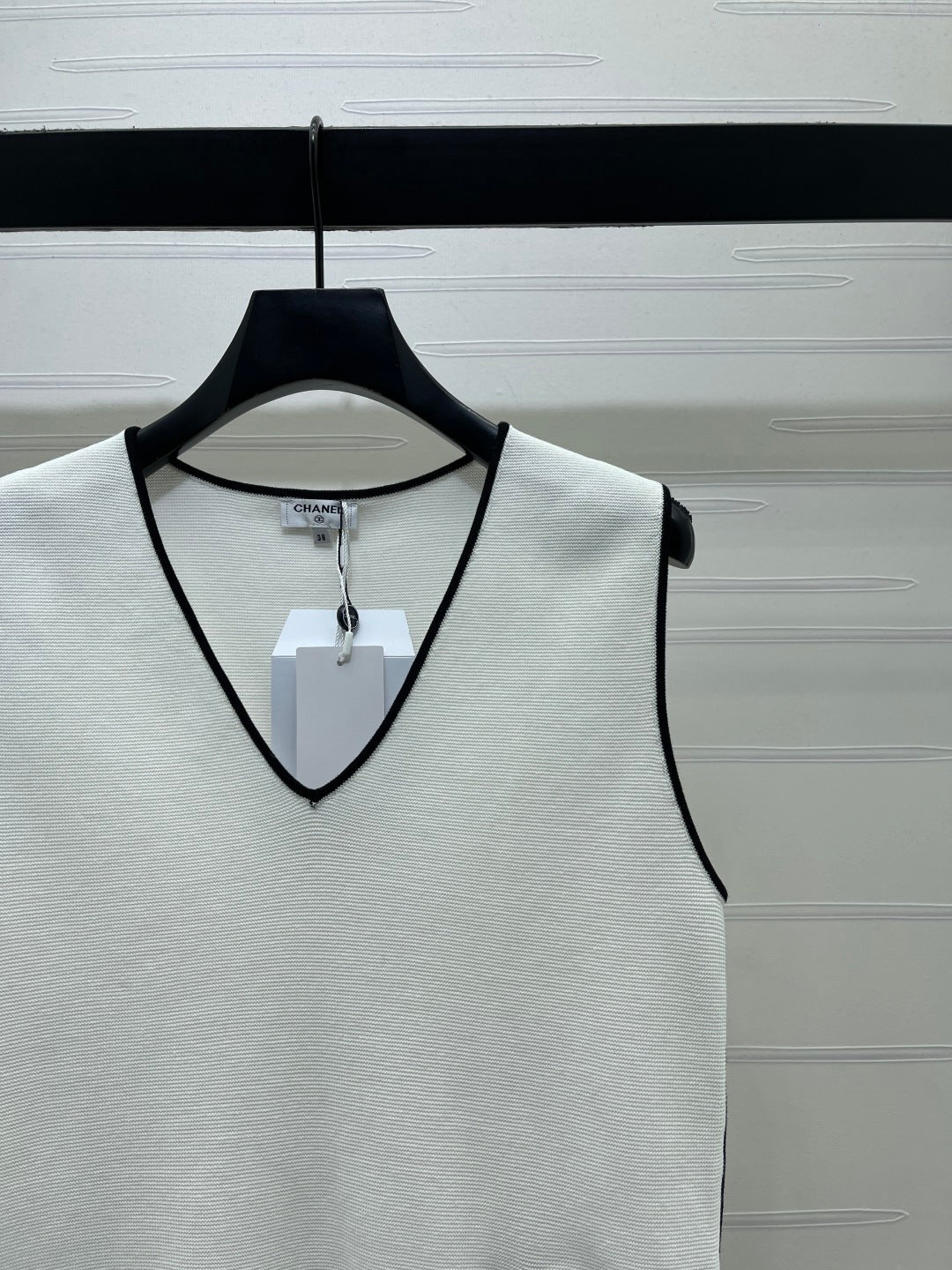 Chanel 2026Knitted V-neck Vest Black White Cotton 356406