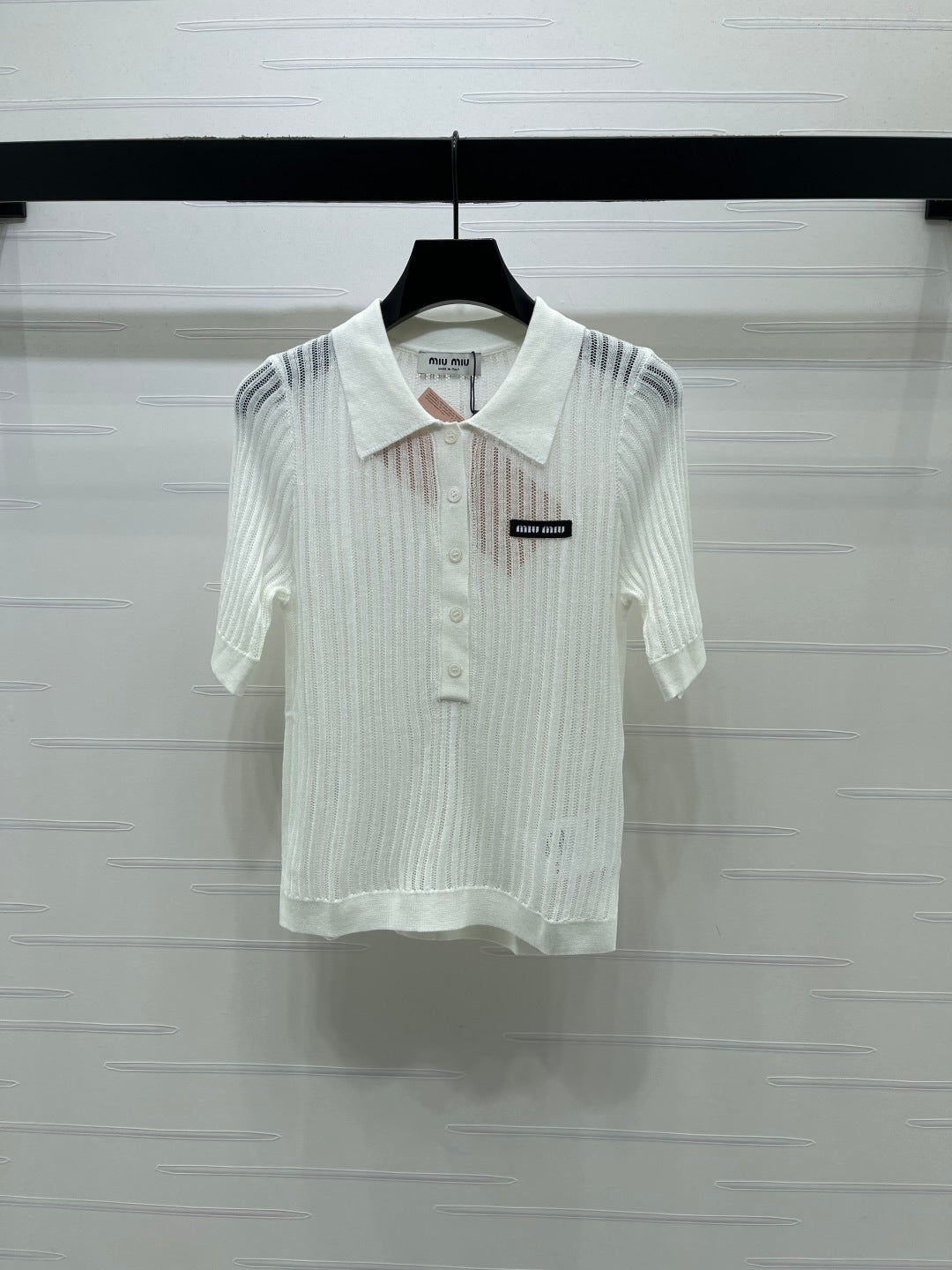Miumiu 2026 Hollow-out Polo Knit Short-Sleeve T-Shirt Wool Cashmere 356485