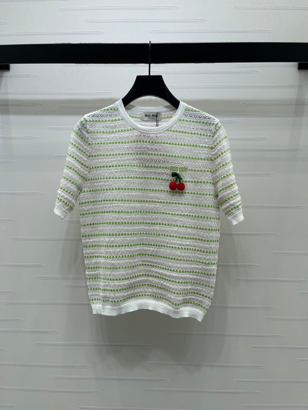 Miumiu 2026 Cherry-embroidered Knitted Shirt Tencel Nylon