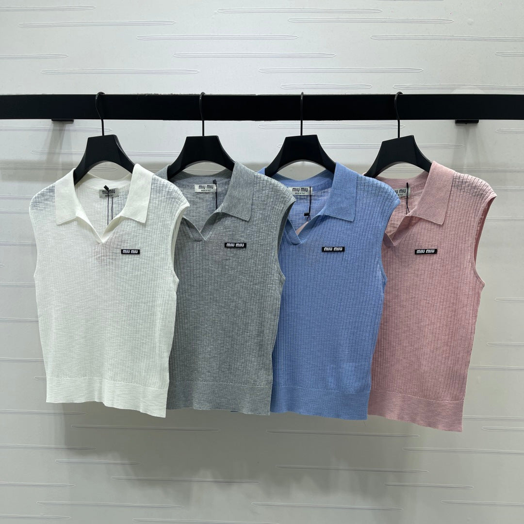 Miumiu 2026 Sleeveless Shirt White Gray Blue Pink Wool
