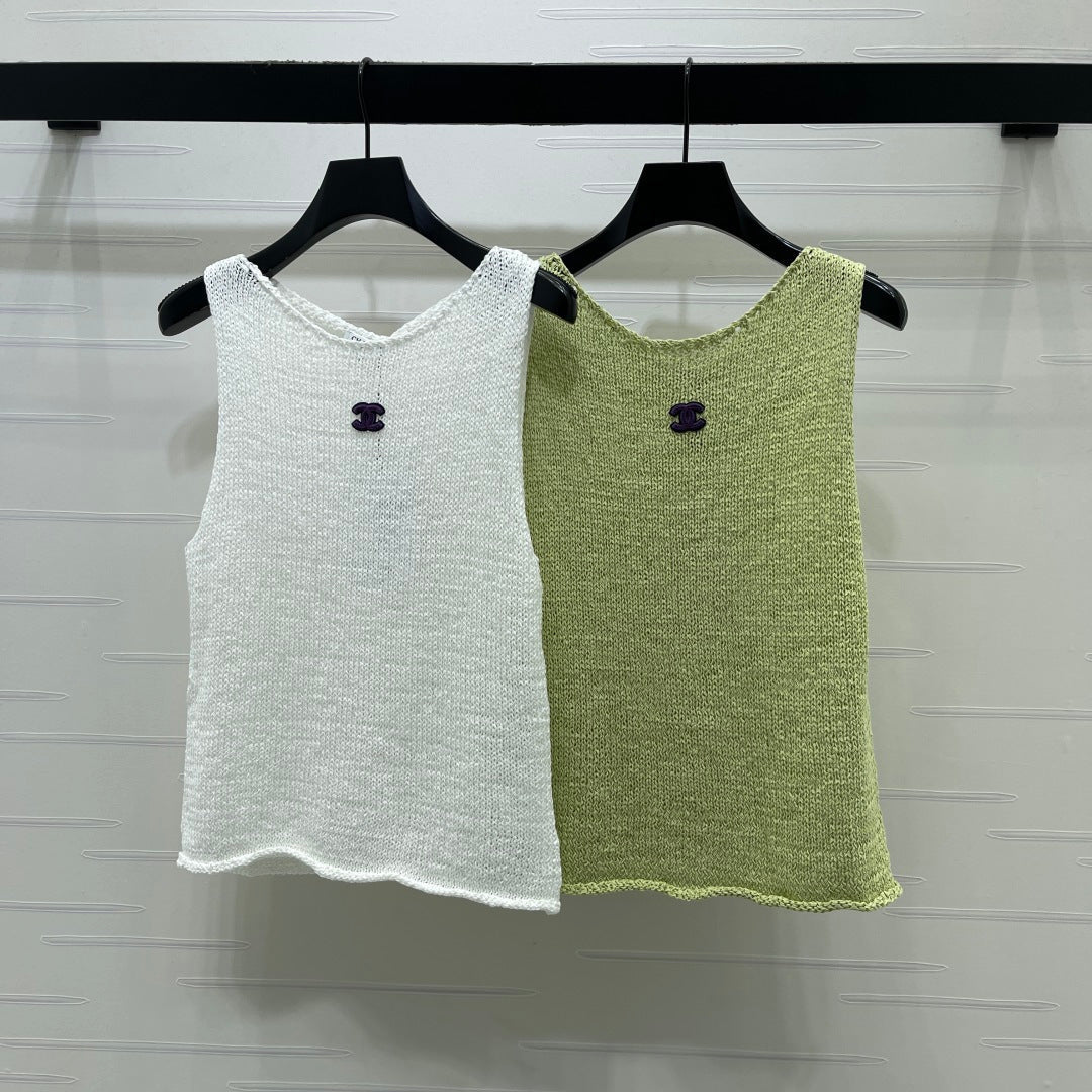Chanel 2026 Vest Green and White Cotton