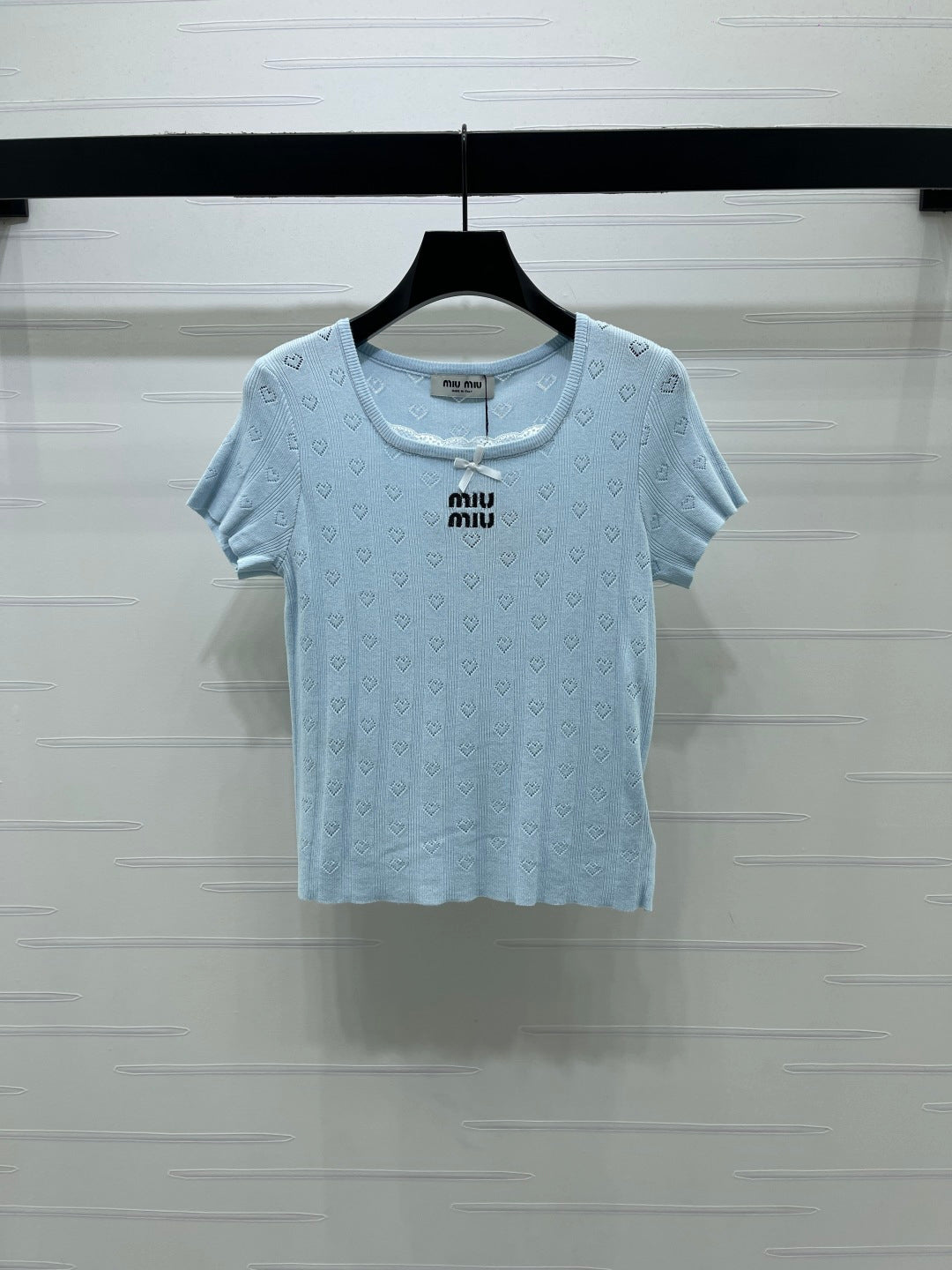 Miumiu 2026 Square Neck Knit Short-sleeved Top Wool 766293