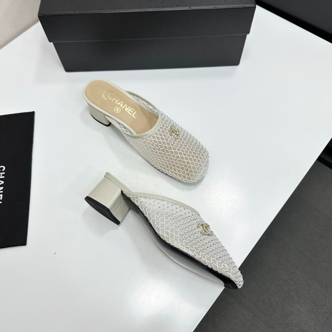 Chanel 2026 Gold Logo Flat Mules Leather Sheepskin 823046